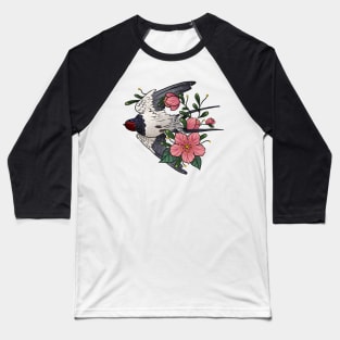 Swallow flying with flowers Baseball T-Shirt